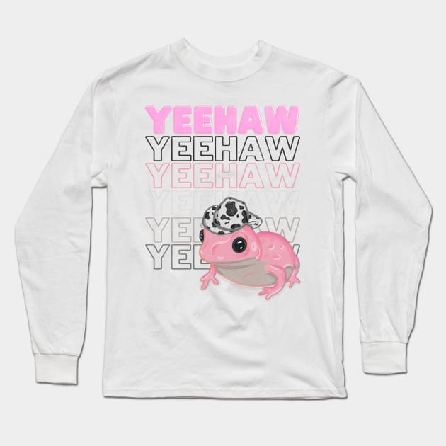 Yeehaw Pink Frog Wearing Cowboy Hat Long Sleeve T-Shirt by RoserinArt